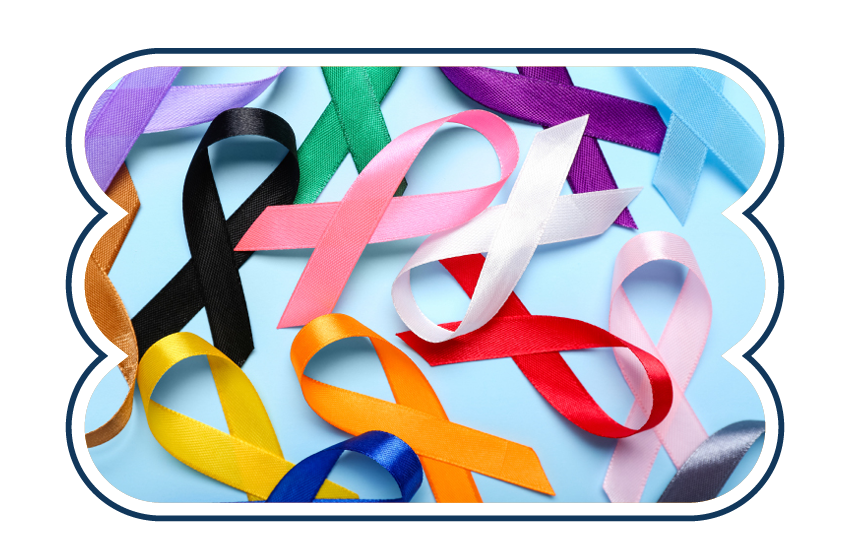 Multi-cololured cancer awareness ribbons