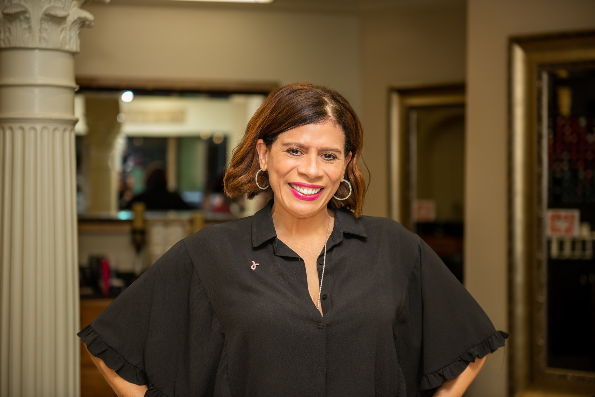 Woman smiles at camera