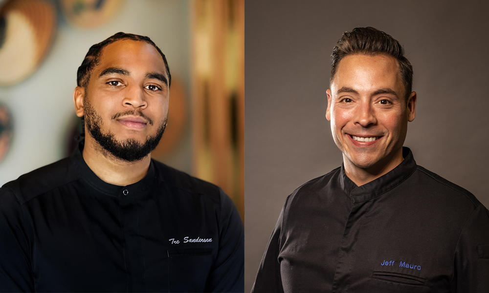 side by side headshots of guest chefs Tre Sanderson and Jeff Mauro