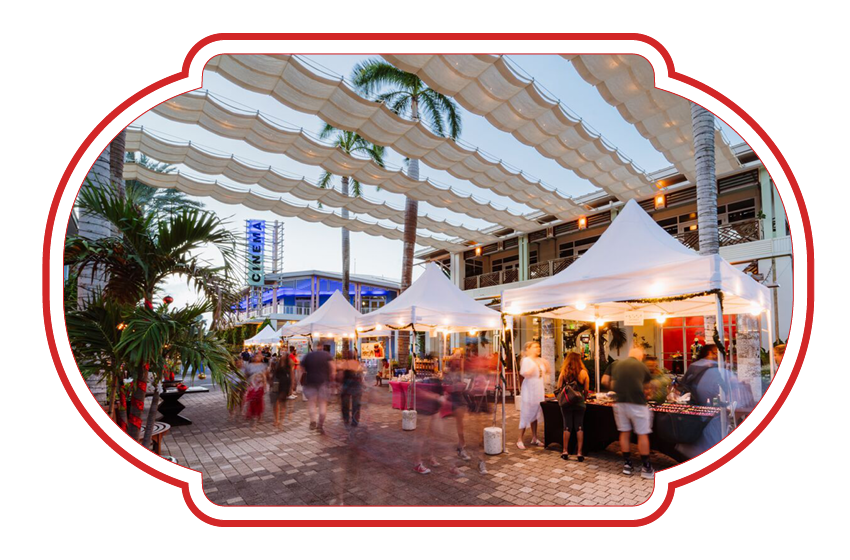 Outdoor holiday market along the Paseo in Camana Bay