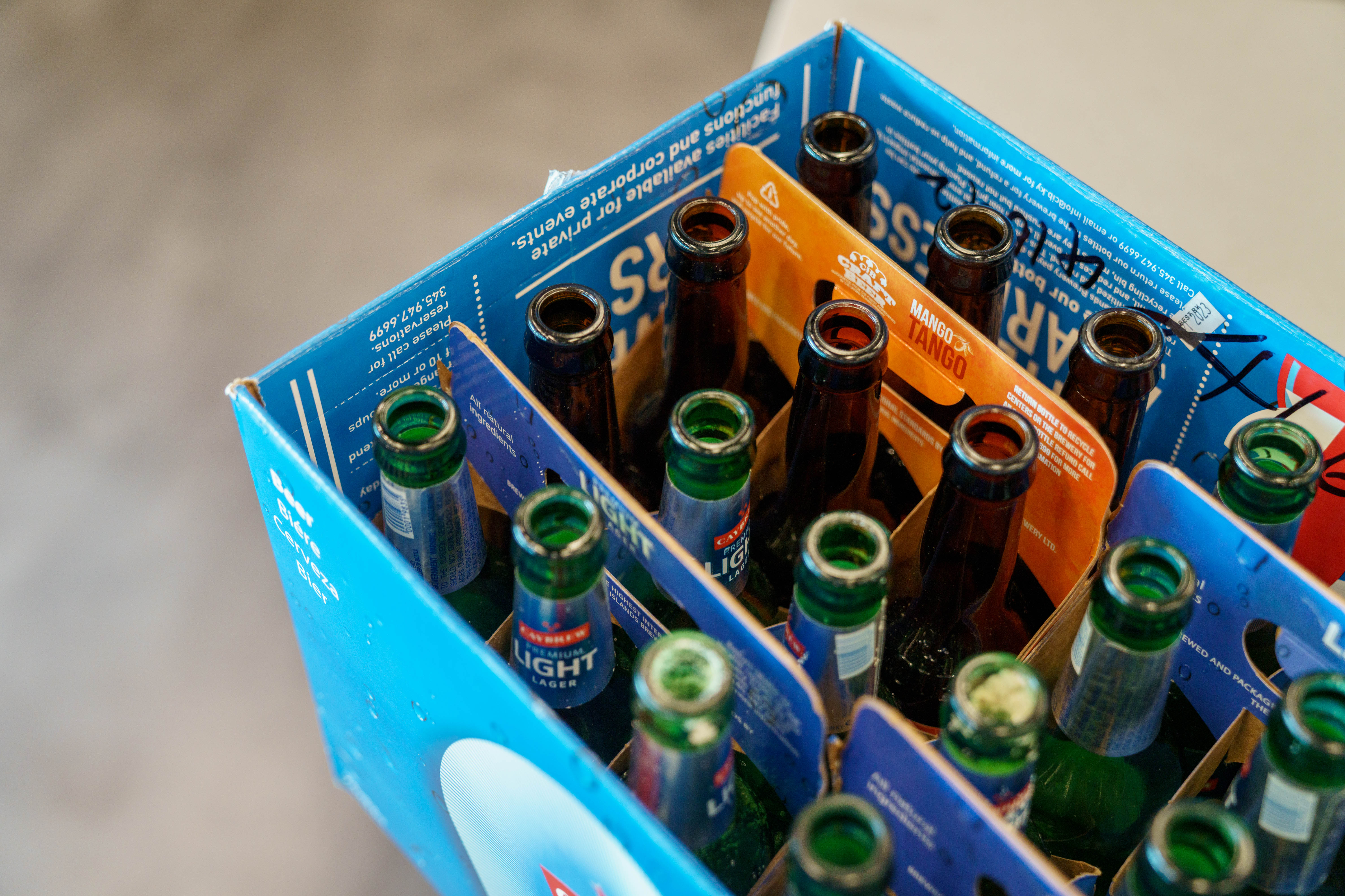 Box of empty beer bottles